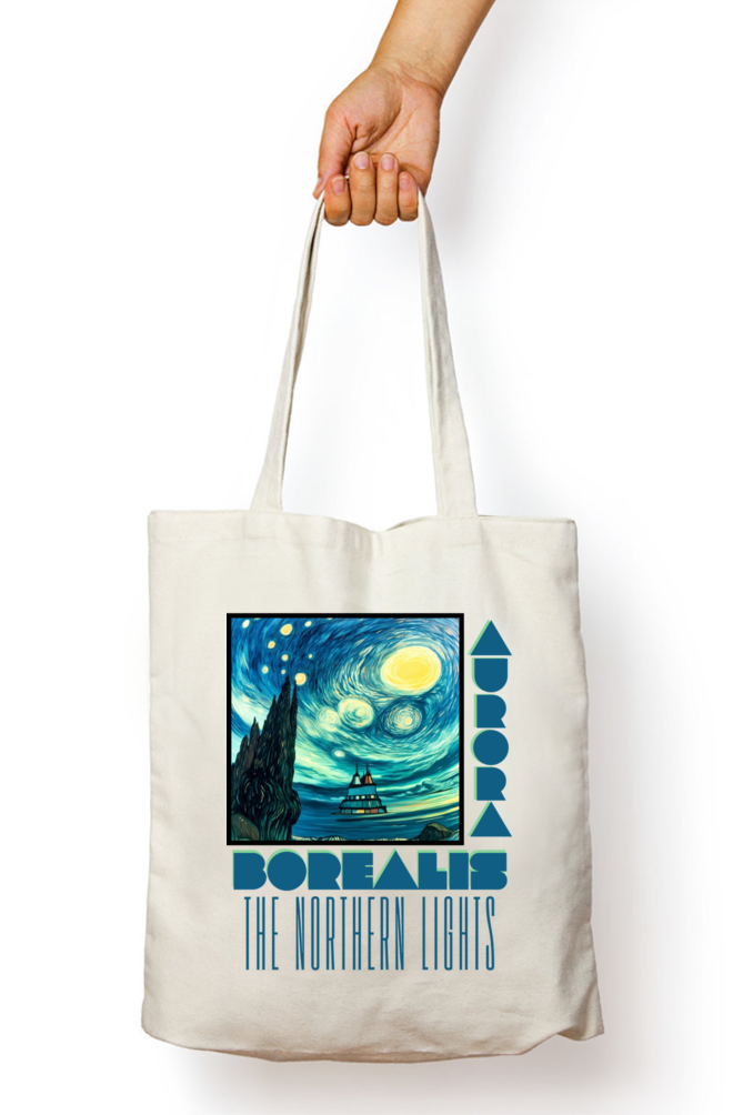 Northern Lights - 100% Cotton Zipper Tote Bag