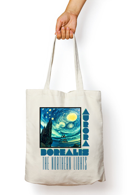 Northern Lights - 100% Cotton Zipper Tote Bag