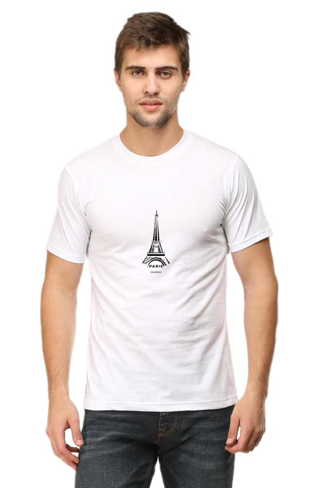 Paris  - Round Neck White Half Sleeve Tees[UNISEX]
